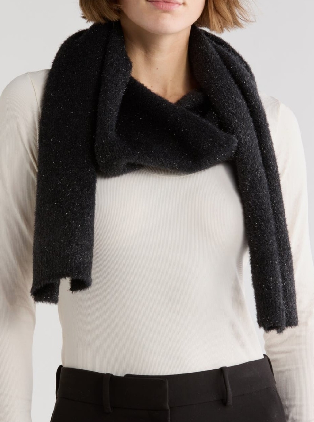 Allsaints All Saints Black Metallic Faux Fur Scarf Msrp $129